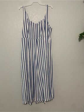Old Navy Blue and White Striped Sleeveless Midi Dress